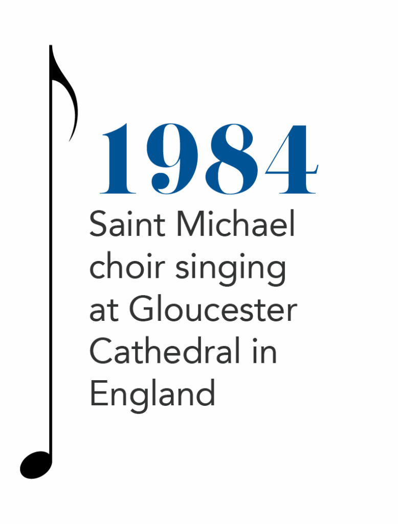 1984 Saint Michael choir sining at Gloucester Cathedral in England