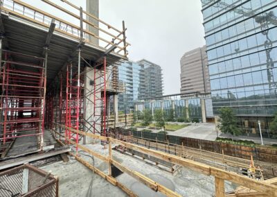 Standing outside the future parish hall looking toward the Lincoln development.