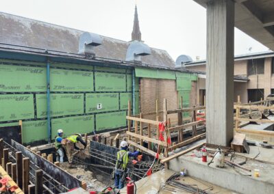 Looking toward the chapel near the future clergy and acolyte sacristies.