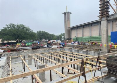 Standing in the future atrium, looking out onto the future park.